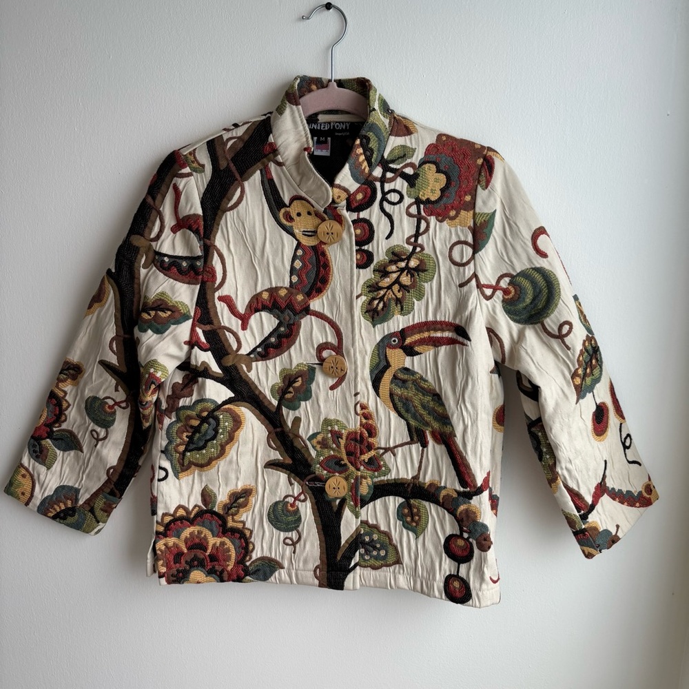 Vintage Painted Pony Tapestry Jacket Toucan & Monkey Jungle Print Size M